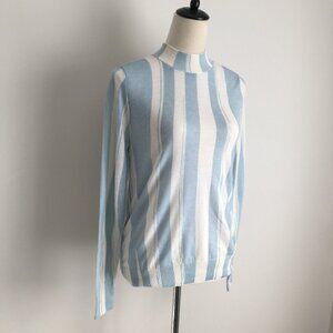 NWT EQUIPMENT Dusty Blue Ivory Striped Wool Cashmere Blend TAYDEN Mock Sweater